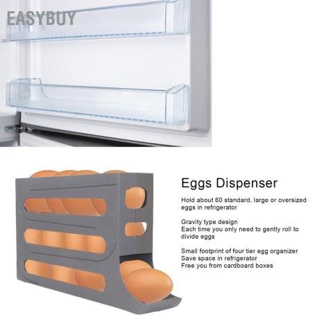 MISTYCDEP Automatic RollDown Refrigerator 4 Tier Egg Rolling Dispenser Holds up to 30 eggs Holder for Fridge Storage Grey GRAY - Image 5
