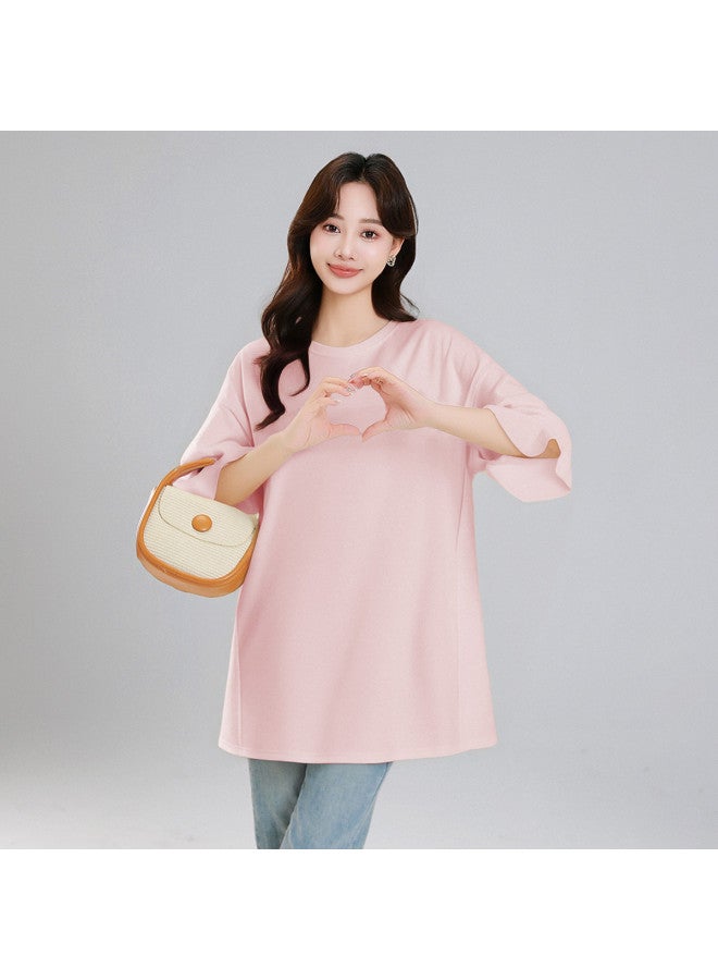 Bornbay Maternity Top Summer Thin Short Sleeve Lace Design Loose Plus Size Pregnancy T-shirt Maternity Wear - Image 4