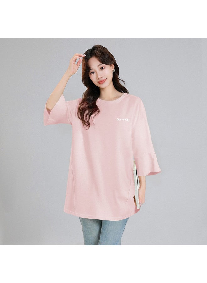 Bornbay Maternity Top Summer Thin Short Sleeve Lace Design Loose Plus Size Pregnancy T-shirt Maternity Wear - Image 3