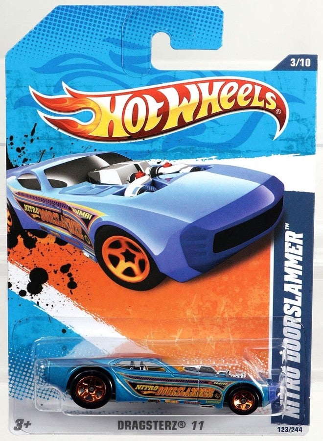 Hot Wheels 2011 '' NITRO DOORSLAMMER " DRAGSTERZ 11 - 3 of 10 - 123/244 Metalflake Medium Blue with NITRO DOORSLAMMER deco on side. Metallic Copper color Rims