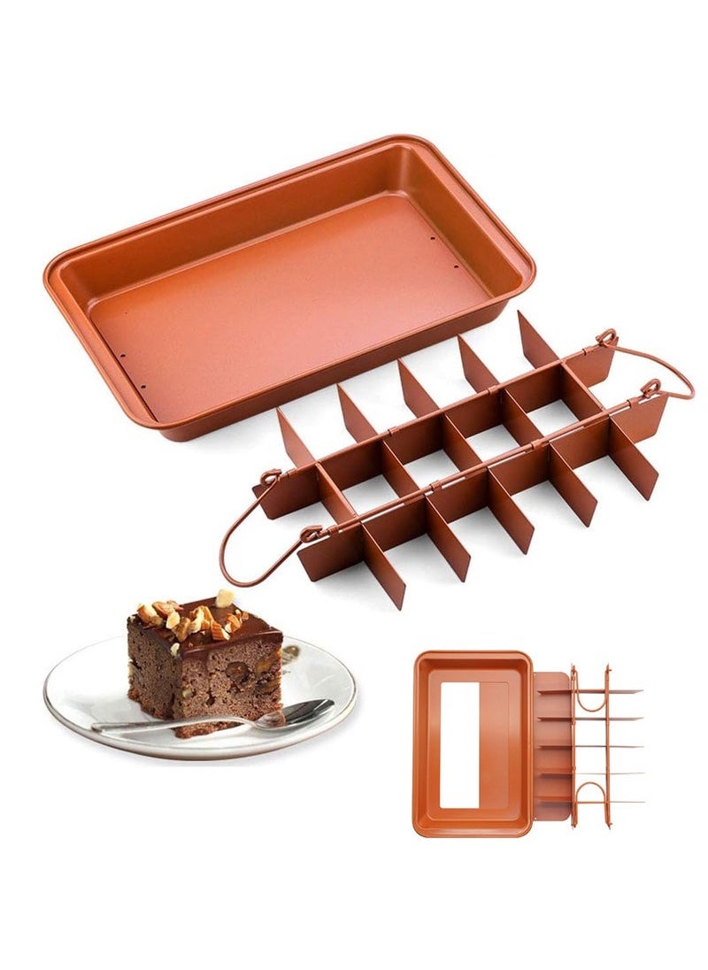 Captaintech Brownie Baking Tray, Non-Stick Brownie Cake Pan with Dividers and Grips, 18 Pre-slice Brownie Pan for Baking Bread, Cookie, Cake, Chocolate(Orange)  - Image 1