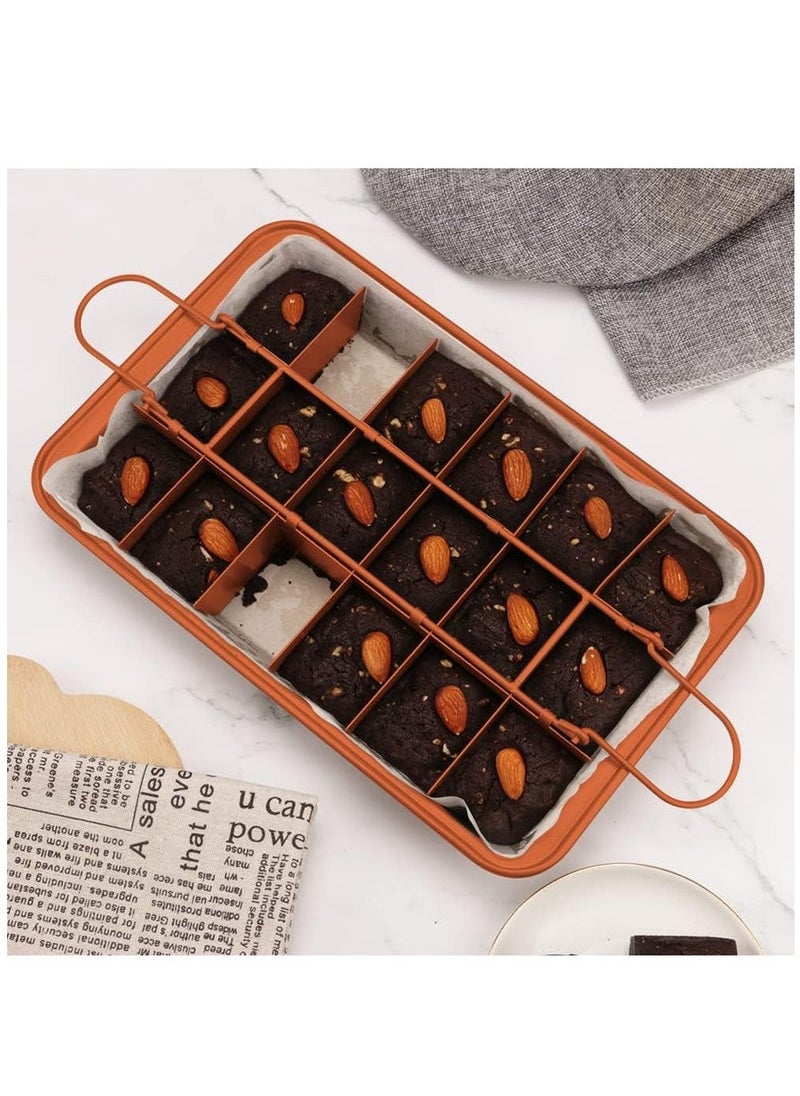 Captaintech Brownie Baking Tray, Non-Stick Brownie Cake Pan with Dividers and Grips, 18 Pre-slice Brownie Pan for Baking Bread, Cookie, Cake, Chocolate(Orange)  - Image 2