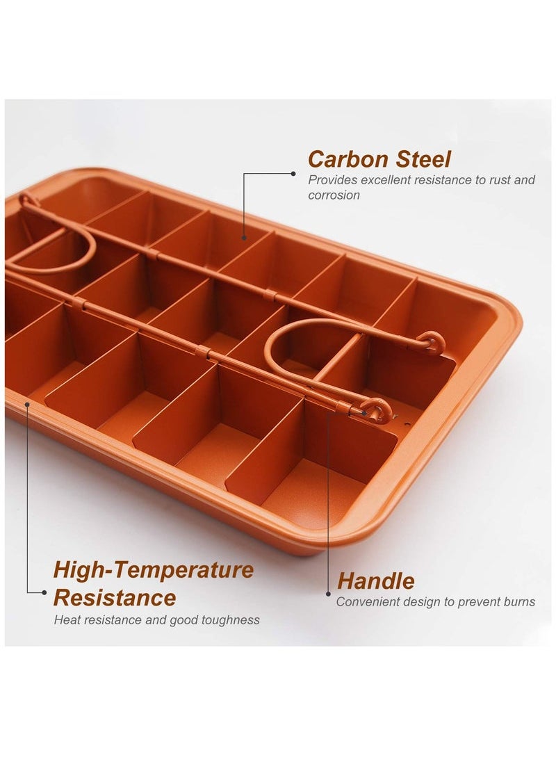 Captaintech Brownie Baking Tray, Non-Stick Brownie Cake Pan with Dividers and Grips, 18 Pre-slice Brownie Pan for Baking Bread, Cookie, Cake, Chocolate(Orange)  - Image 3