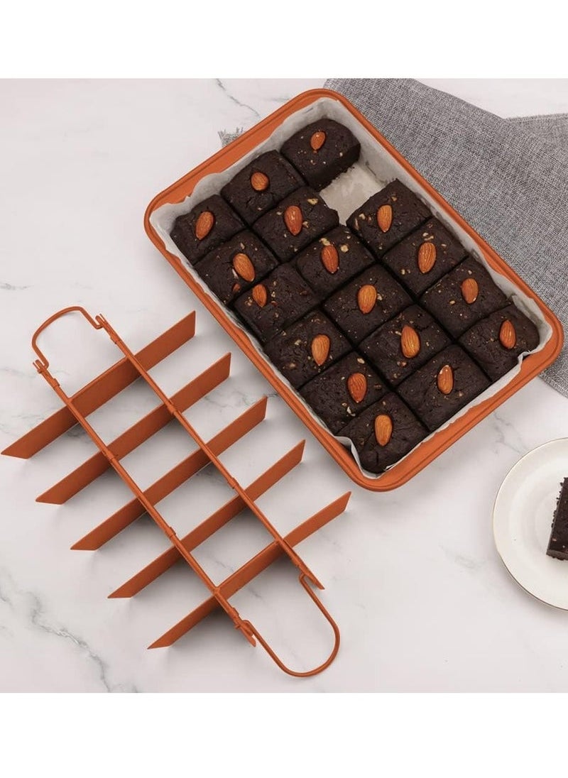 Captaintech Brownie Baking Tray, Non-Stick Brownie Cake Pan with Dividers and Grips, 18 Pre-slice Brownie Pan for Baking Bread, Cookie, Cake, Chocolate(Orange)  - Image 4