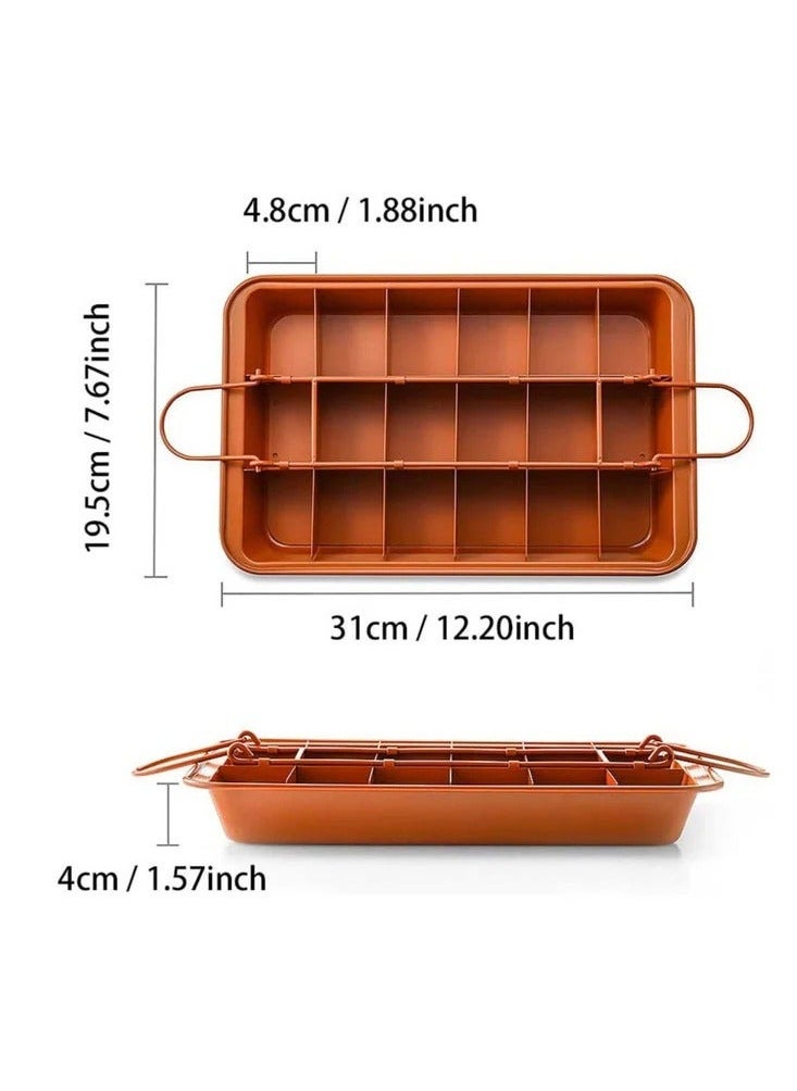 Captaintech Brownie Baking Tray, Non-Stick Brownie Cake Pan with Dividers and Grips, 18 Pre-slice Brownie Pan for Baking Bread, Cookie, Cake, Chocolate(Orange)  - Image 5