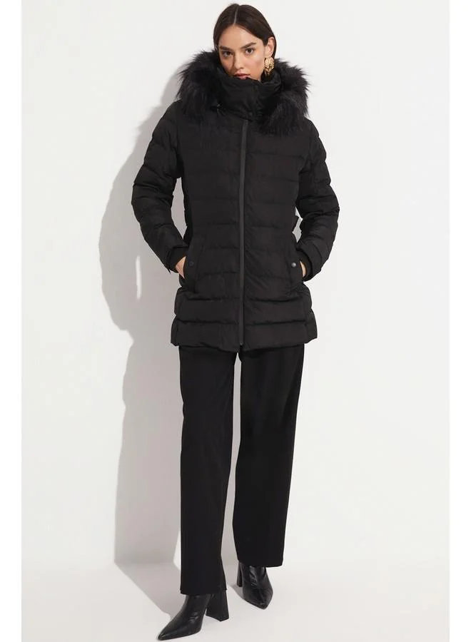 جون June Exclusive Fiber Filled Hooded Coat Black