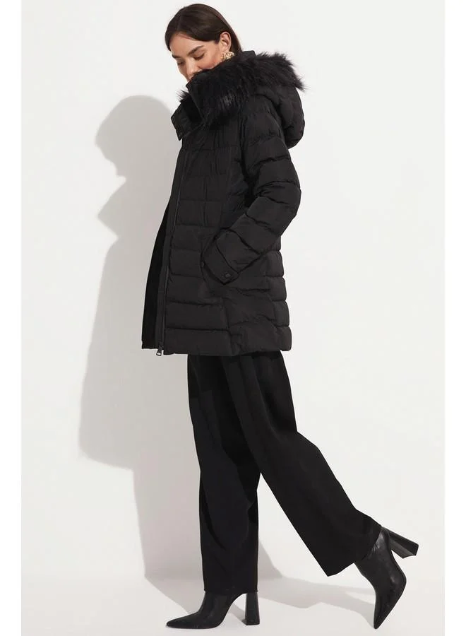 جون June Exclusive Fiber Filled Hooded Coat Black