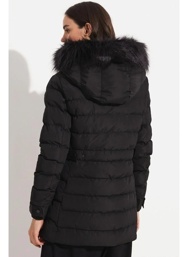 جون June Exclusive Fiber Filled Hooded Coat Black