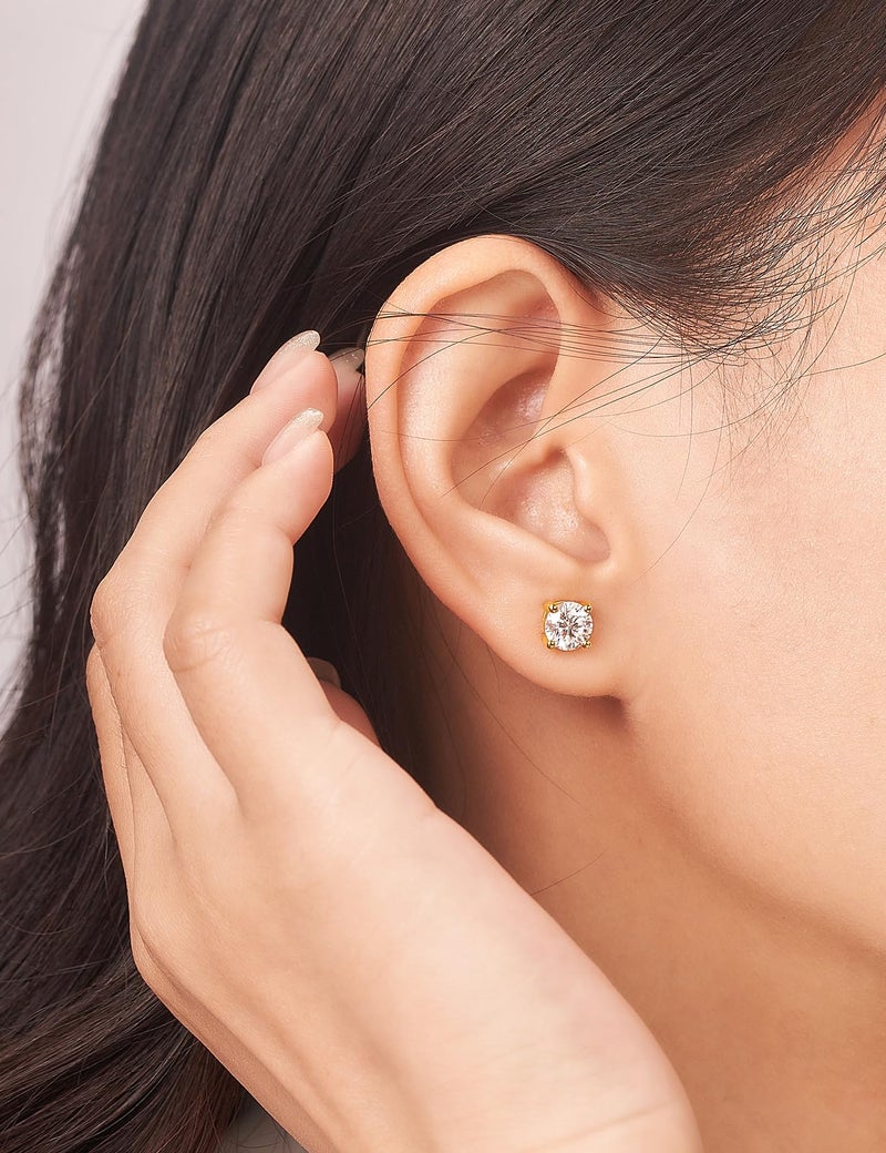 IMOLOVE Moissanite Stud Earrings with 0.6ct-3ct D Color Round Cut Lab Created Diamond Earrings in Sterling Silver with 18K Yellow Gold Plated for Women Men-1 - Image 3
