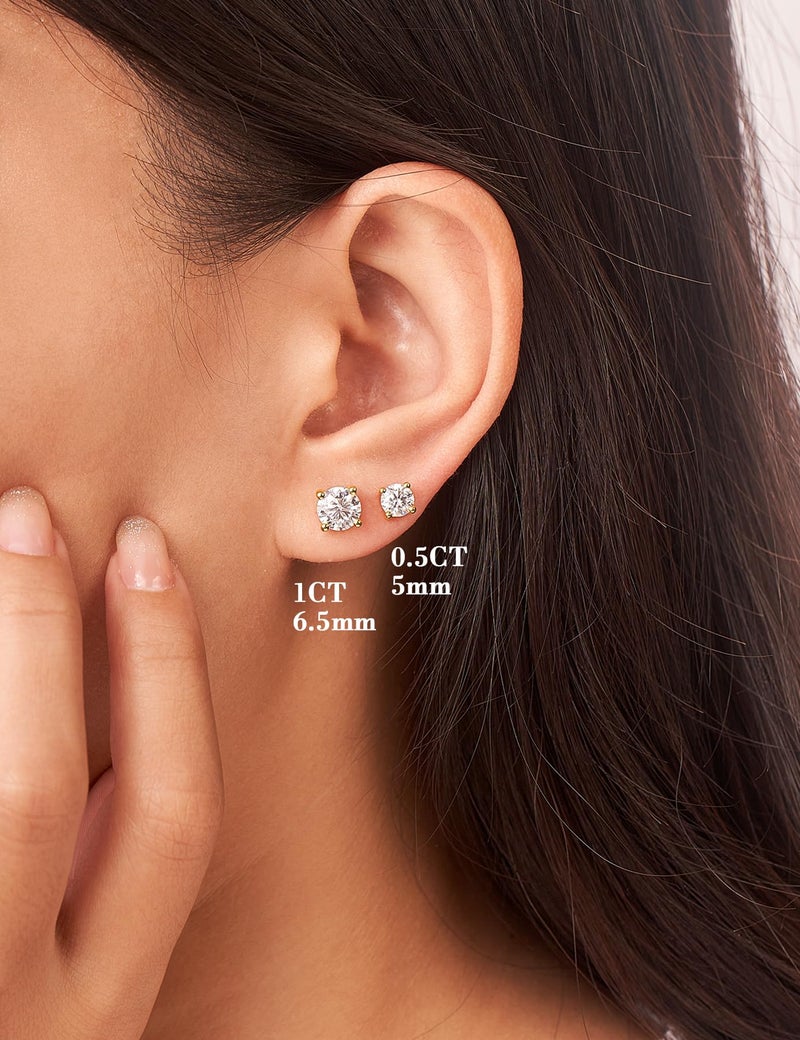IMOLOVE Moissanite Stud Earrings with 0.6ct-3ct D Color Round Cut Lab Created Diamond Earrings in Sterling Silver with 18K Yellow Gold Plated for Women Men-1 - Image 5