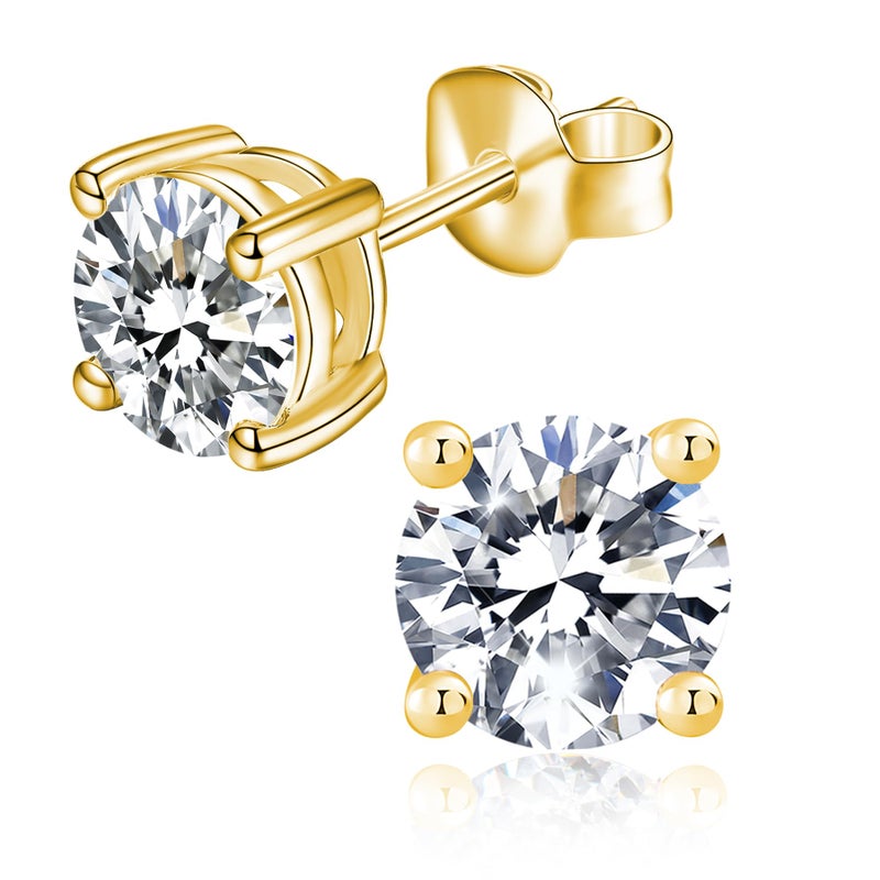 IMOLOVE Moissanite Stud Earrings with 0.6ct-3ct D Color Round Cut Lab Created Diamond Earrings in Sterling Silver with 18K Yellow Gold Plated for Women Men-1 - Image 1