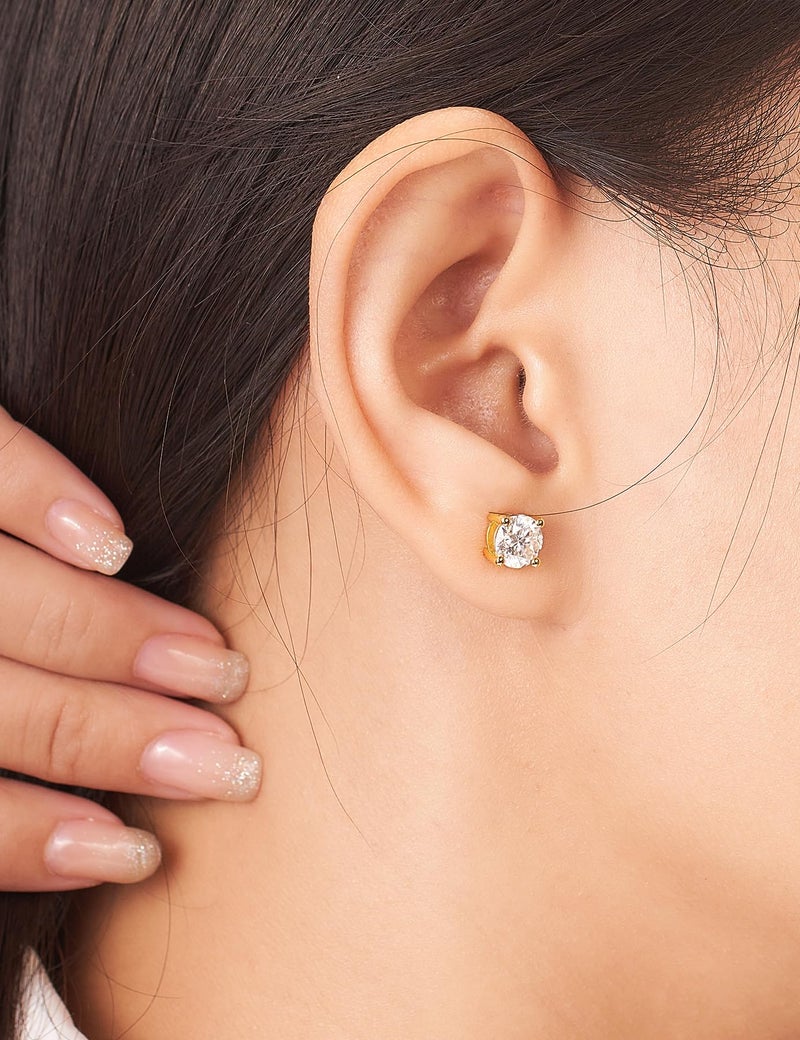 IMOLOVE Moissanite Stud Earrings with 0.6ct-3ct D Color Round Cut Lab Created Diamond Earrings in Sterling Silver with 18K Yellow Gold Plated for Women Men-1 - Image 4