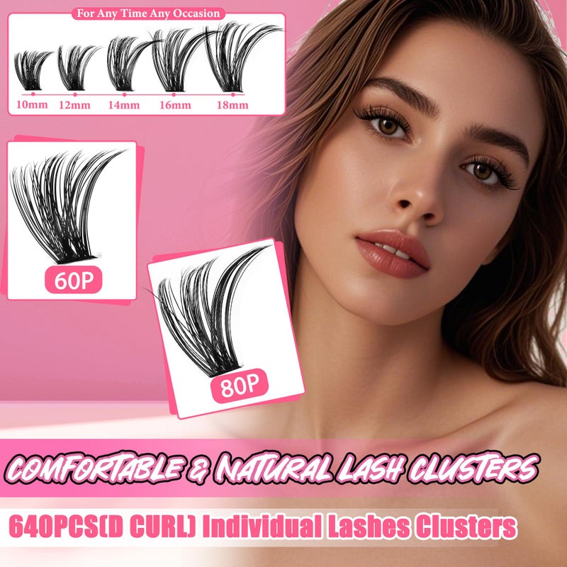 Gmagictobo Lash Extension Kit Lash Clusters Kit 640Pcs Volume Eyelash Clusters C Curl Lashes Clusters DIY Cluster Eyelash Extensions With Lash Bond and Seal Lash Tweezers - Image 4
