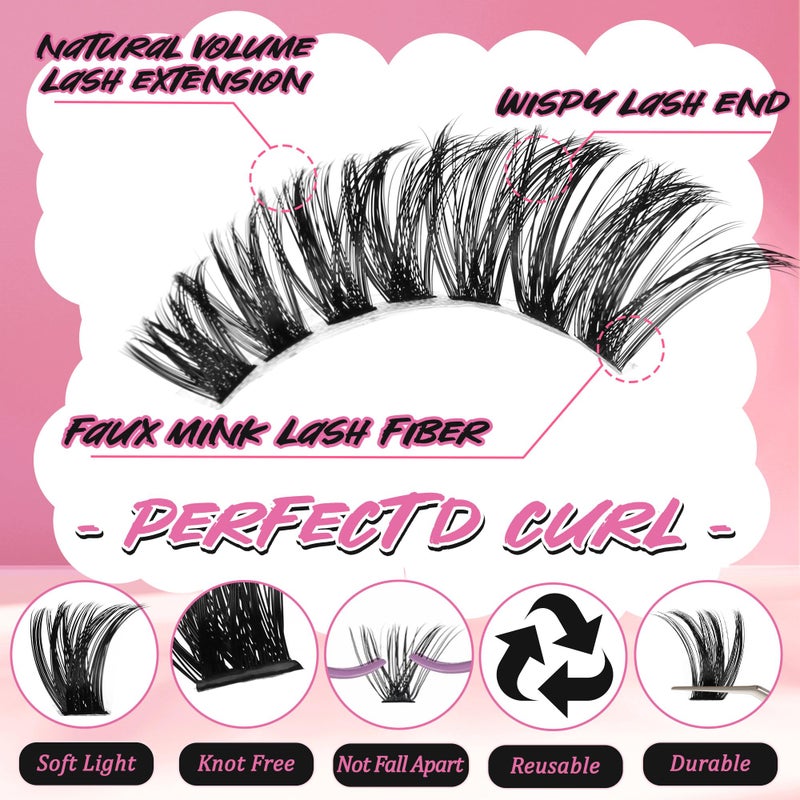 Gmagictobo Lash Extension Kit Lash Clusters Kit 640Pcs Volume Eyelash Clusters C Curl Lashes Clusters DIY Cluster Eyelash Extensions With Lash Bond and Seal Lash Tweezers - Image 3