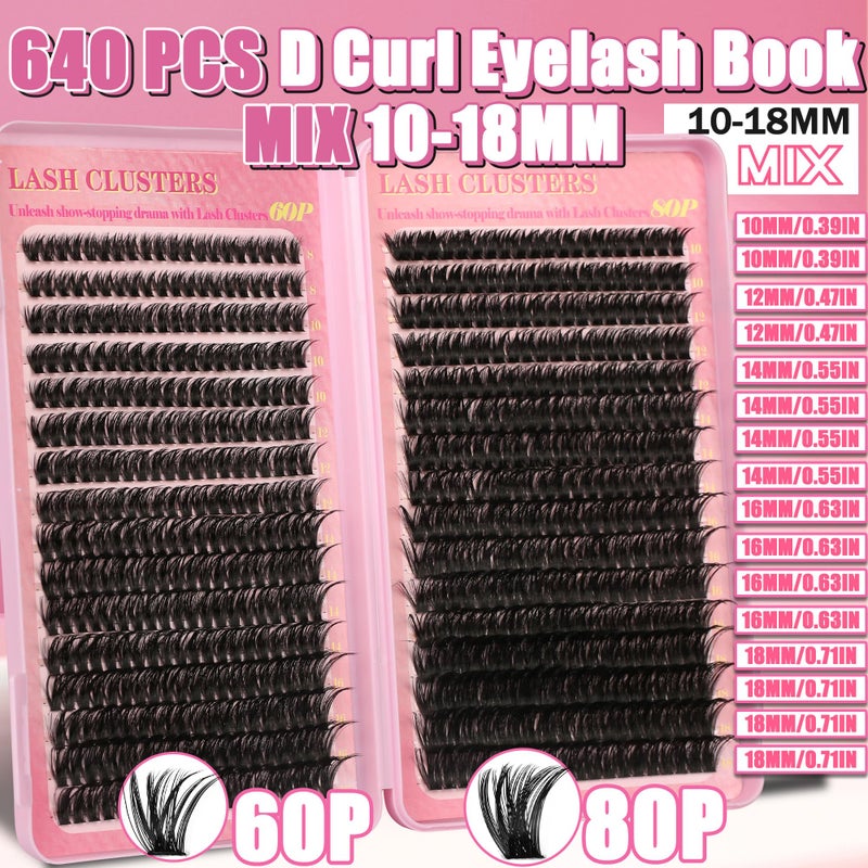 Gmagictobo Lash Extension Kit Lash Clusters Kit 640Pcs Volume Eyelash Clusters C Curl Lashes Clusters DIY Cluster Eyelash Extensions With Lash Bond and Seal Lash Tweezers - Image 5