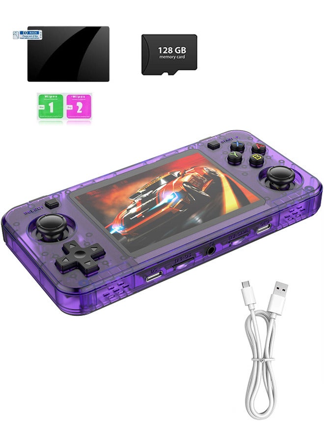 AMPOWN R36H Handheld Game Consoles with Open Source Linux System,Cortex-A35 CPU, 128GB TF card comes with over 30,000 classic games,3.5-inch IPS Screen Portable Classic Handheld Game(Purple) - Image 1