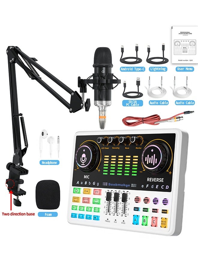 Sunbmebge Podcast Microphone Set, Audio Mixer with Live Sound Card, 48V Condenser Microphone Recording Studio Set for Podcast Live, Singing, TikTok, YouTube  - Image 1