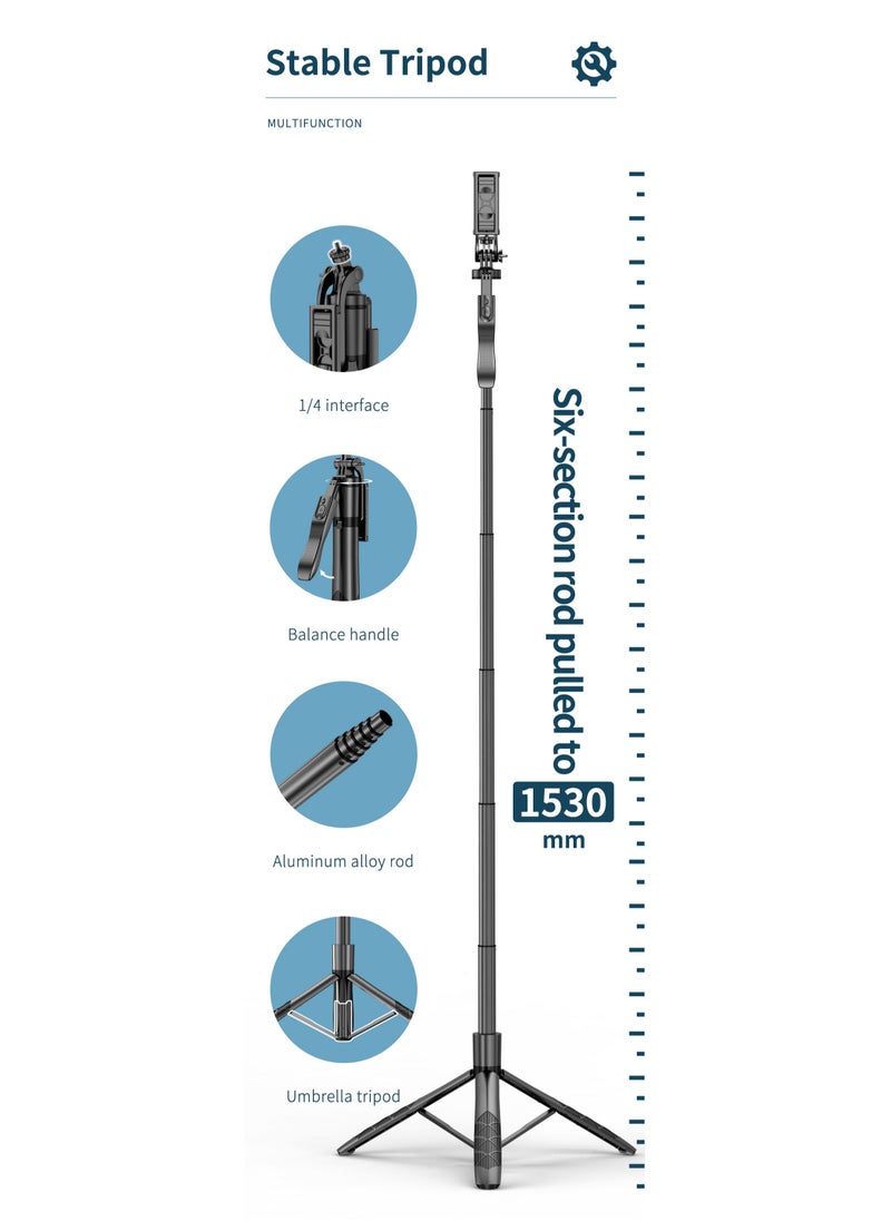 Sunbmebge - Selfie Stick Tripod with Complementary Light,Retractable Phone Tripod Aluminium Camera Mount with Bluetooth Remote Shutter,All-in-One Professional Tripod for iPhone,Compatible with All Phones/Cameras - Image 1