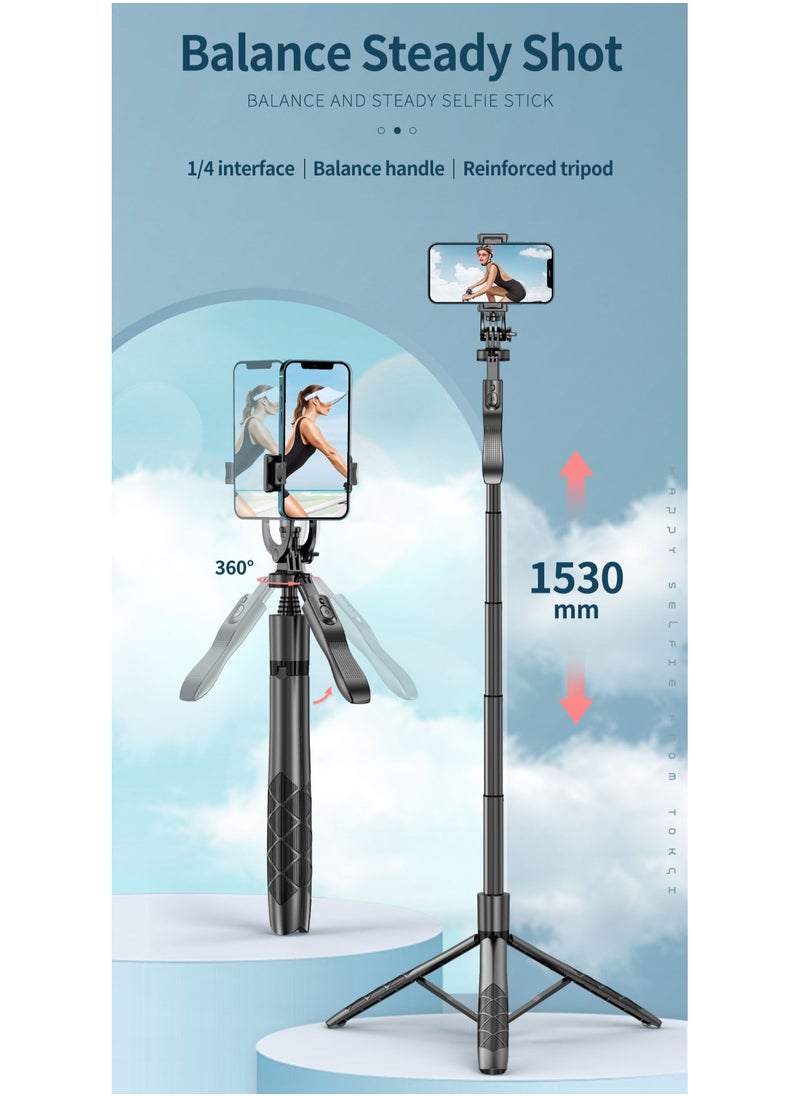 Sunbmebge Selfie Stick Tripod with Complementary Light,Retractable Phone Tripod Aluminium Camera Mount with Bluetooth Remote Shutter,All-in-One Professional Tripod for iPhone,Compatible with All Phones/Cameras  - Image 2