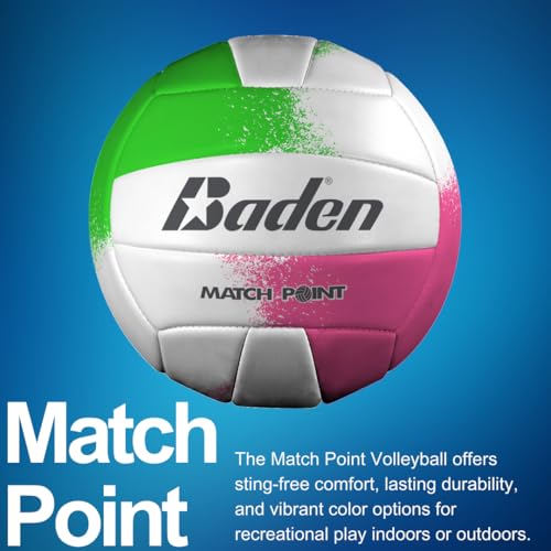 Baden | Match Point | Cushioned Synthetic Leather | Outdoor Recreation Backyard Volleyball + College Camp Ball | All Ages | Official Size 5 | Neon Pink/Green/White - Image 2