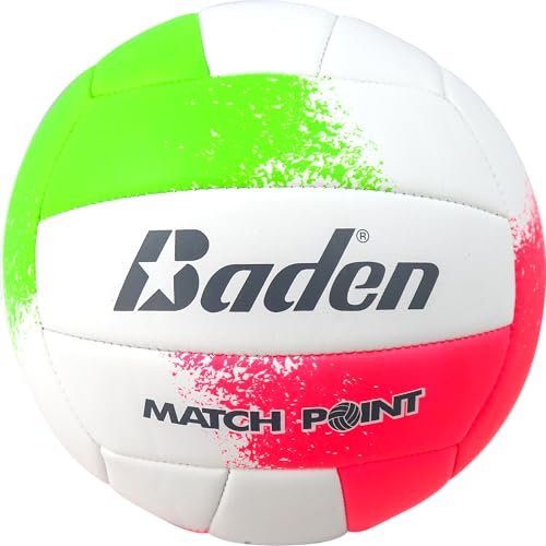 Baden | Match Point | Cushioned Synthetic Leather | Outdoor Recreation Backyard Volleyball + College Camp Ball | All Ages | Official Size 5 | Neon Pink/Green/White - Image 1