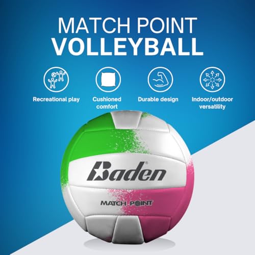 Baden | Match Point | Cushioned Synthetic Leather | Outdoor Recreation Backyard Volleyball + College Camp Ball | All Ages | Official Size 5 | Neon Pink/Green/White - Image 3