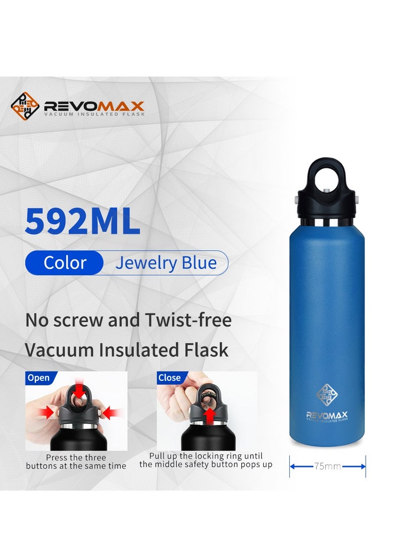 RevoMax Double Walled Vacuum Insulated Water Bottle, Copper Plated, Insulated Thermos Flask, Twist-Free Cap, 18/8 Stainless Steel, BPA-free, Phthalate-free, No Flavour-Staining, 20oz/592ml, Jewelry Blue - Image 2