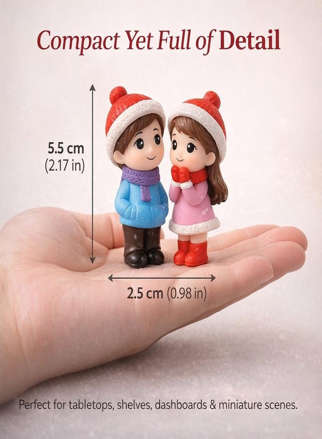 VAYINATO Resin Winter Couple Miniature Figurines (2 Pcs) - Handcrafted Romantic Winter Decor | Cute Christmas & Valentine Gift | Mini Tabletop, Shelf & Car Dashboard Display - Image 5
