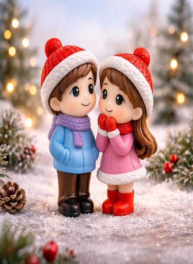 VAYINATO Resin Winter Couple Miniature Figurines (2 Pcs) - Handcrafted Romantic Winter Decor | Cute Christmas & Valentine Gift | Mini Tabletop, Shelf & Car Dashboard Display - Image 1