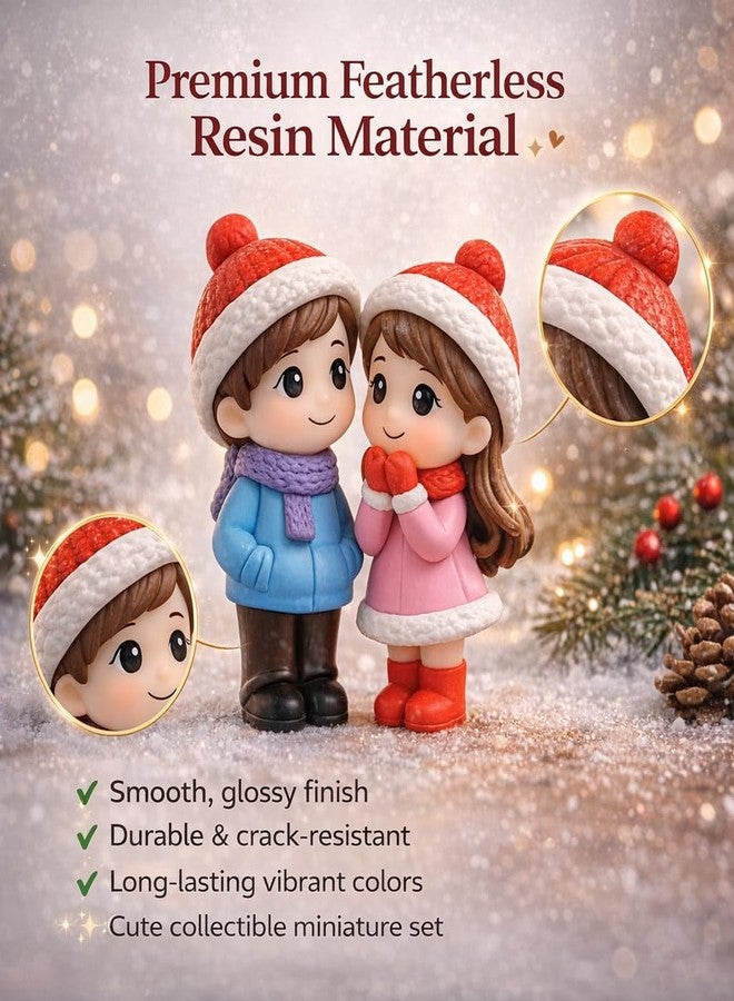 VAYINATO Resin Winter Couple Miniature Figurines (2 Pcs) - Handcrafted Romantic Winter Decor | Cute Christmas & Valentine Gift | Mini Tabletop, Shelf & Car Dashboard Display - Image 2