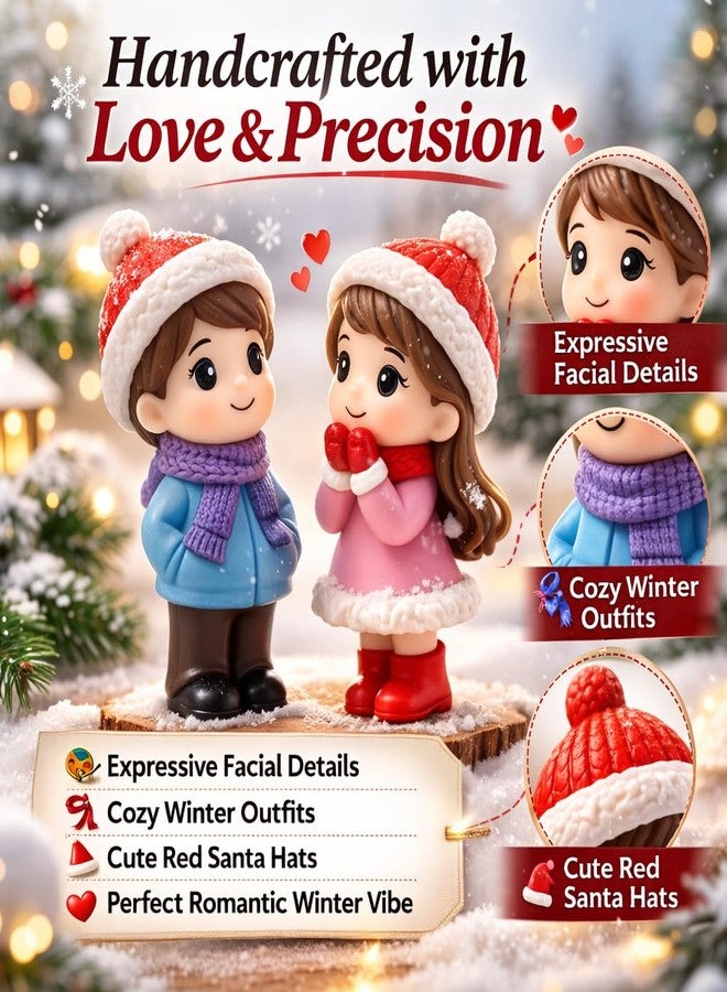 VAYINATO Resin Winter Couple Miniature Figurines (2 Pcs) - Handcrafted Romantic Winter Decor | Cute Christmas & Valentine Gift | Mini Tabletop, Shelf & Car Dashboard Display - Image 3