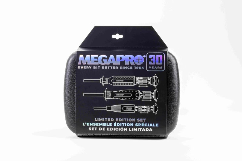 MEGAPRO Three Screwdriver Kit, 15-in-1 Multi-Bit (151NAS-CS), 13-in-1 Ratcheting (211R2C36RD), 24-in-1 Precision (251PRECISION), 30th Anniversary Blue/Yellow - Image 1