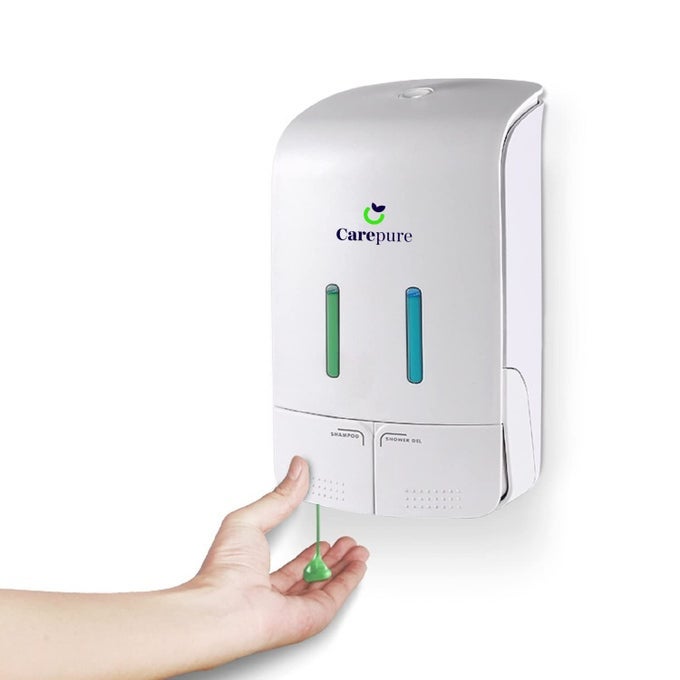 DUAL TWIN MANUAL LIQUID SOAP DISPENSER WALL MOUNTED TWIN MANUAL SHAMPOO SHOWER GEL SOAP HAND SANITIZER PLASTIC LIQUID SOAP DISPENSER IMPORTED 550 X 5501100 ML WHITE