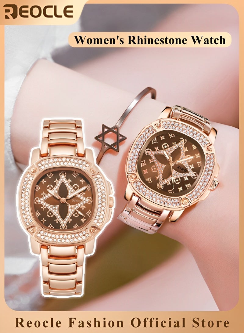 ريوكل ساعة يد نسائية دائرية فاخرة مرصعة بالكريستال وأحجار الراين والماس ساعة يد من الفولاذ المقاوم للصدأ مع حركة كوارتز مستوردة ساعات يد كلاسيكية رسمية - Image 1