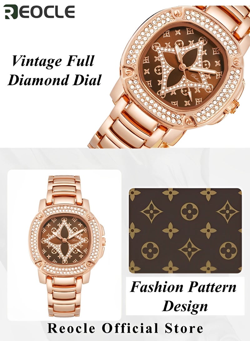 ريوكل ساعة يد نسائية دائرية فاخرة مرصعة بالكريستال وأحجار الراين والماس ساعة يد من الفولاذ المقاوم للصدأ مع حركة كوارتز مستوردة ساعات يد كلاسيكية رسمية - Image 2