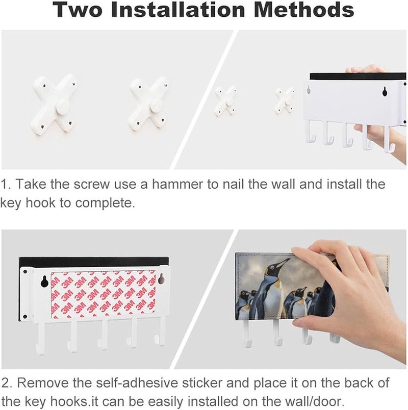 حامل مفاتيح جدار البطريق البحري مع 5 خطافات منظم مفاتيح من جلد البولي يوريثان تخزين مدخل الهدايا لاستقبال المنزل الجديد - Image 4