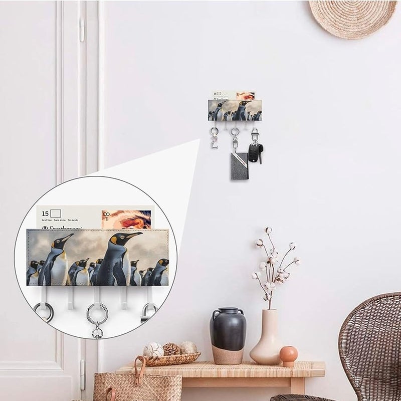 حامل مفاتيح جدار البطريق البحري مع 5 خطافات منظم مفاتيح من جلد البولي يوريثان تخزين مدخل الهدايا لاستقبال المنزل الجديد - Image 5