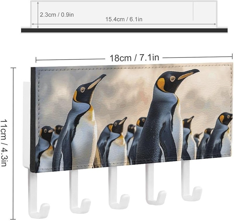 حامل مفاتيح جدار البطريق البحري مع 5 خطافات منظم مفاتيح من جلد البولي يوريثان تخزين مدخل الهدايا لاستقبال المنزل الجديد - Image 3