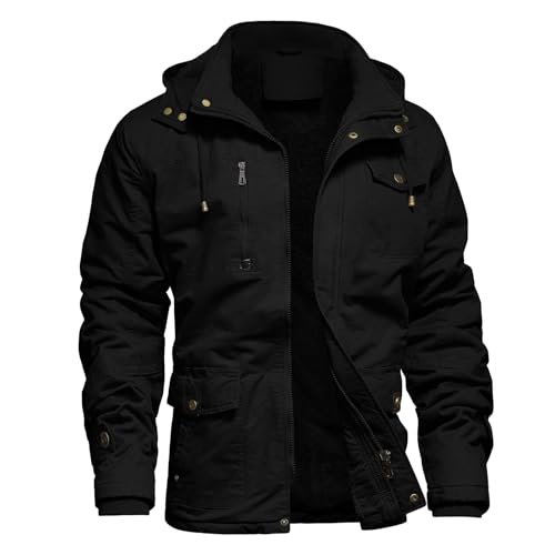 Dr.Cyril Mens Jacket Winter Casual Fleece Lined Cotton Thick Military Tactical Hooded Work Coats with Cargo Pockets， Black S - Image 1