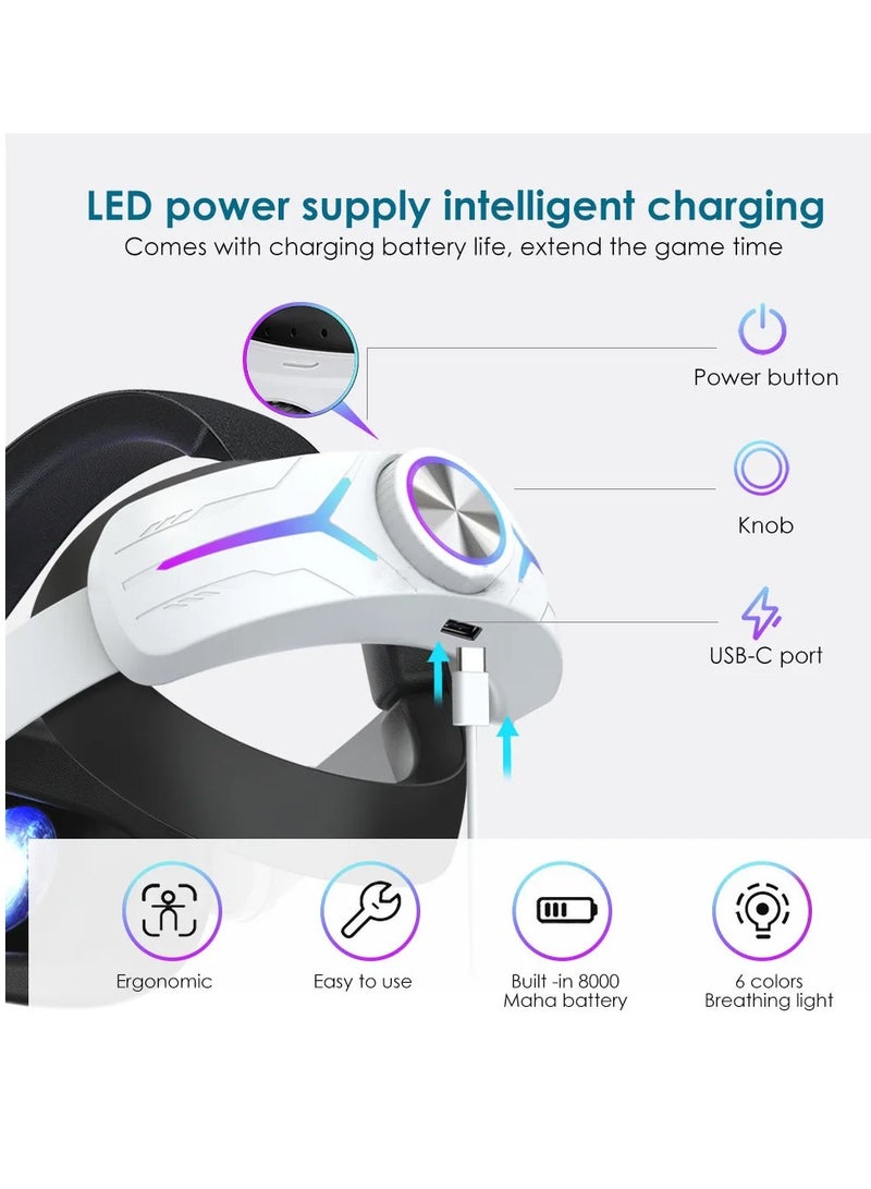 2in1 Charging Head Strap for Oculus Quest 2 Adjustable Alternative 8000mAh Head Strap For Oculus Quest 2 VR Accessories (Black) - Image 5