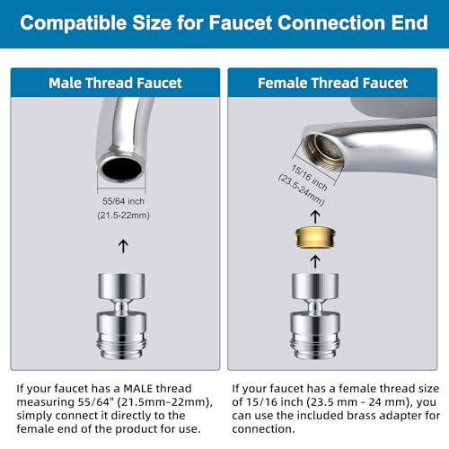Hibbent Sink Faucet to Garden Hose Adapter, 360-Degree Swivel 55/64 Inch Female Thread, Sink Hose Attachment for Faucet Adapter Connector, Chrome - Image 3
