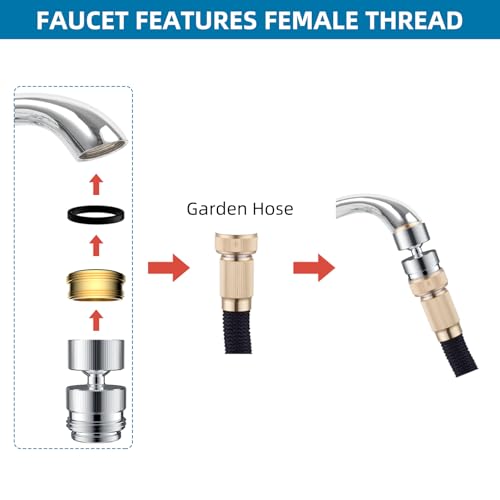 Hibbent Sink Faucet to Garden Hose Adapter, 360-Degree Swivel 55/64 Inch Female Thread, Sink Hose Attachment for Faucet Adapter Connector, Chrome - Image 5