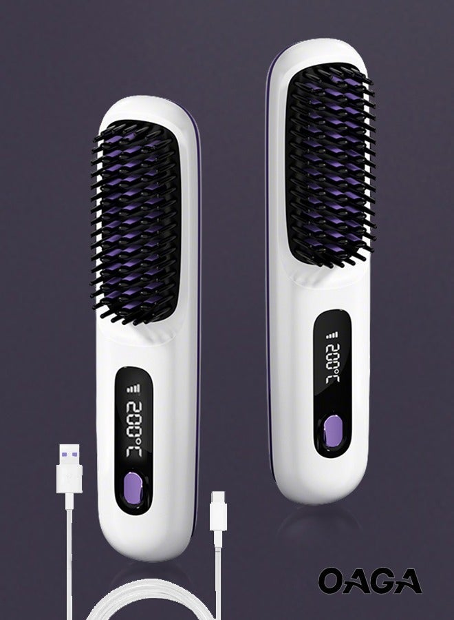 أوجا شعر مملس اللاسلكية فرشاة، صغيرة محمولة من السيراميك الأيوني مشط تمليس وتجعيد الشعر 2 في 1، فرشاة شعر حرارية تسخين سريع لمدة 20 ثانية(أبيض) - Image 1