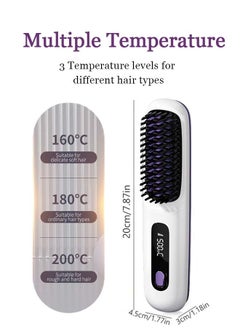 OAGA Wireless Hair Straightener Brush, Portable Mini Ceramic Ionic Straightening Comb and curler 2 in 1, Thermal Brush 20s Fast Heating & 3 Temp Settings & Anti-Scald(White)  - Image 3