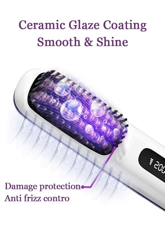 أوجا شعر مملس اللاسلكية فرشاة، صغيرة محمولة من السيراميك الأيوني مشط تمليس وتجعيد الشعر 2 في 1، فرشاة شعر حرارية تسخين سريع لمدة 20 ثانية(أبيض) - Image 4