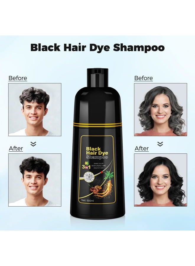 JUANCHI Black Hair Dye Shampoo 3 in1, Black Shampoo Hair Dye for Gray Coverage, Natural Hair Color for Women Men, Herbal Formula, Ammonia-free, Lasts 30 Days, 500ml (16.90 oz) - Image 2