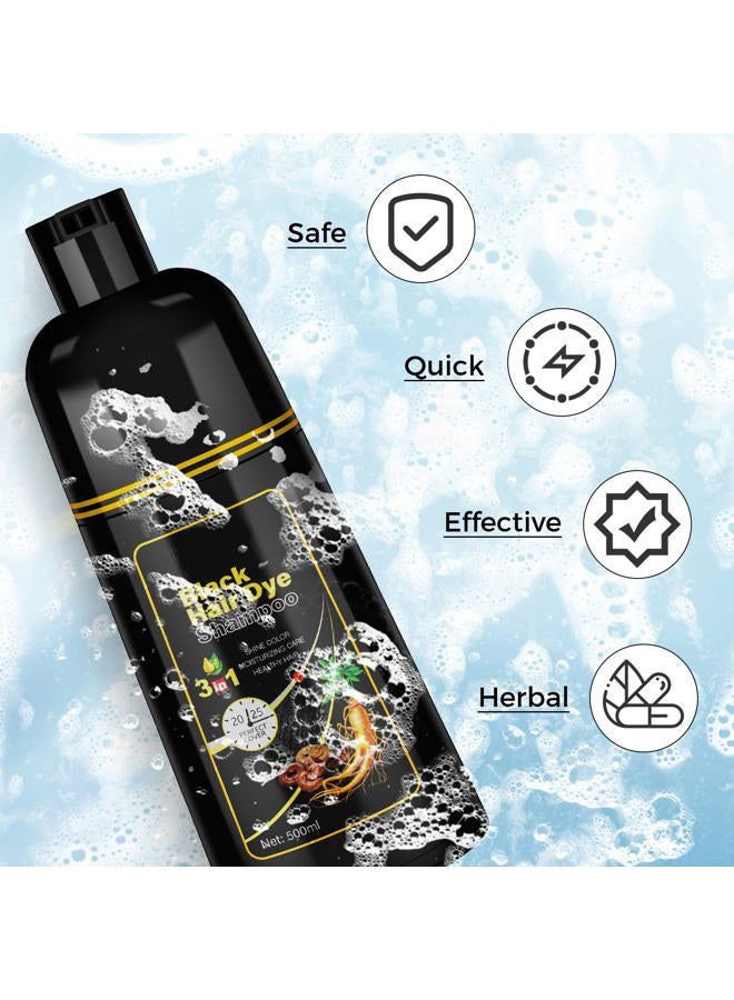 JUANCHI Black Hair Dye Shampoo 3 in1, Black Shampoo Hair Dye for Gray Coverage, Natural Hair Color for Women Men, Herbal Formula, Ammonia-free, Lasts 30 Days, 500ml (16.90 oz) - Image 4