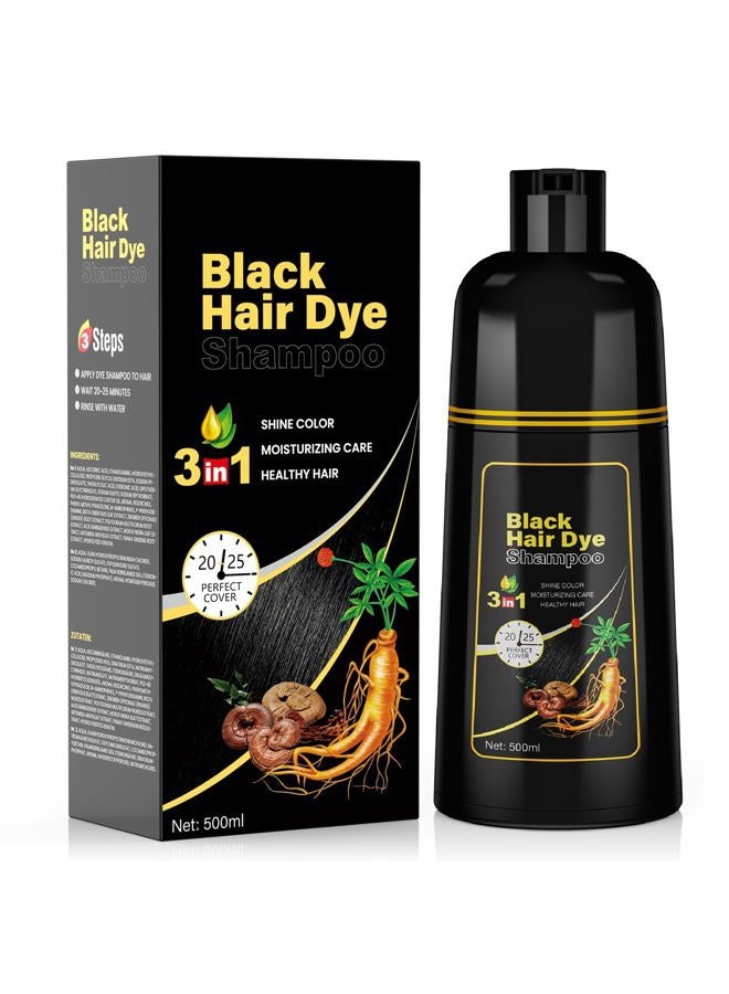 JUANCHI Black Hair Dye Shampoo 3 in1, Black Shampoo Hair Dye for Gray Coverage, Natural Hair Color for Women Men, Herbal Formula, Ammonia-free, Lasts 30 Days, 500ml (16.90 oz) - Image 1