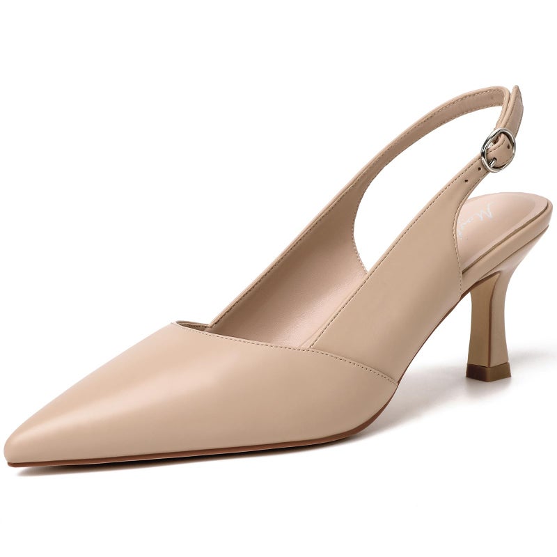 Mostrin Nude Kitten Slingback Heels for Women Pointed Closed Toe Heels Women's Pumps Wedding Party Dress Pumps Shoes Size 8 - Image 1