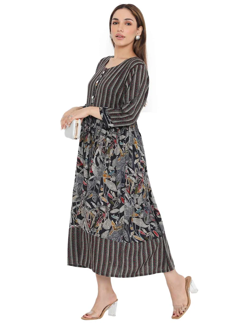 هانا آند سارا STYLISH PRINTED SHORT FRONT STYLED BUTTON ARABIC KAFTAN JALABIYA DRESS